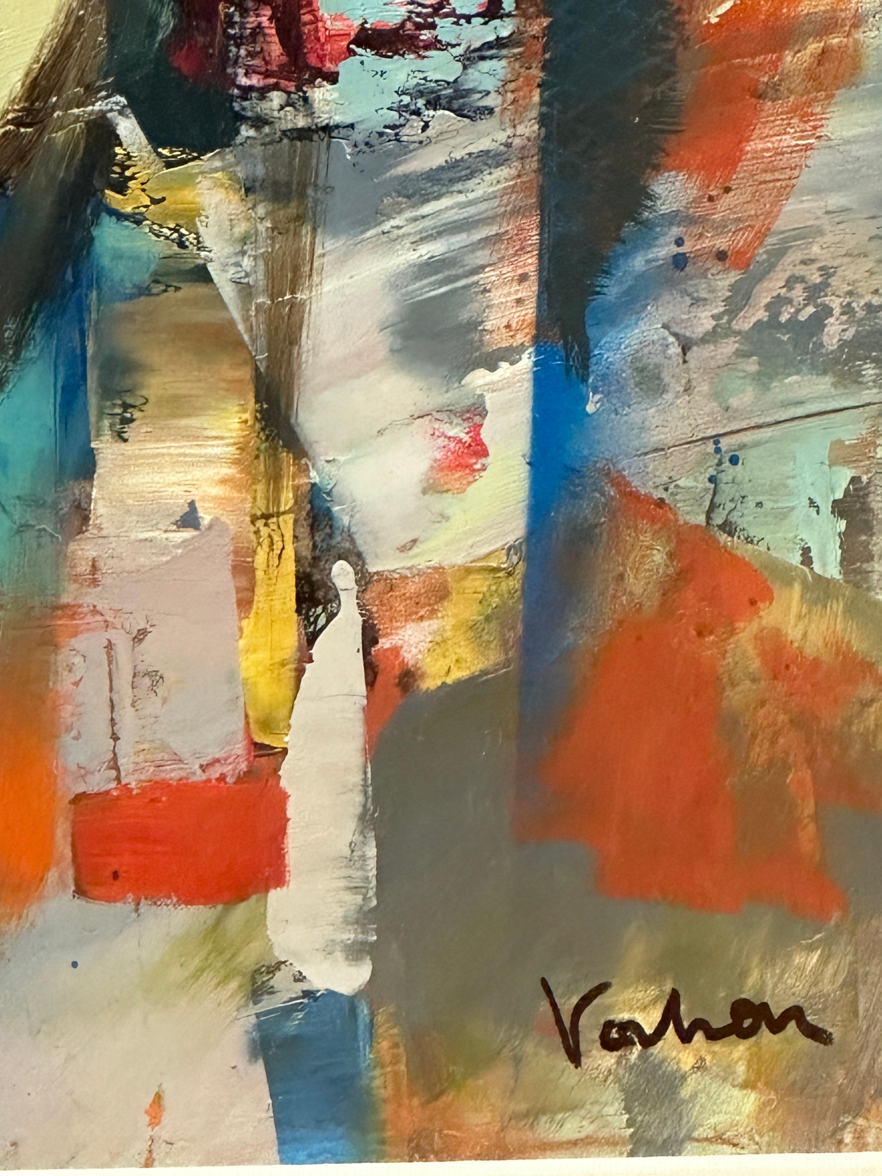 Buntes rotes, blaues und gelbes abstraktes Gemälde von Vahan Yervadyan im Angebot 2