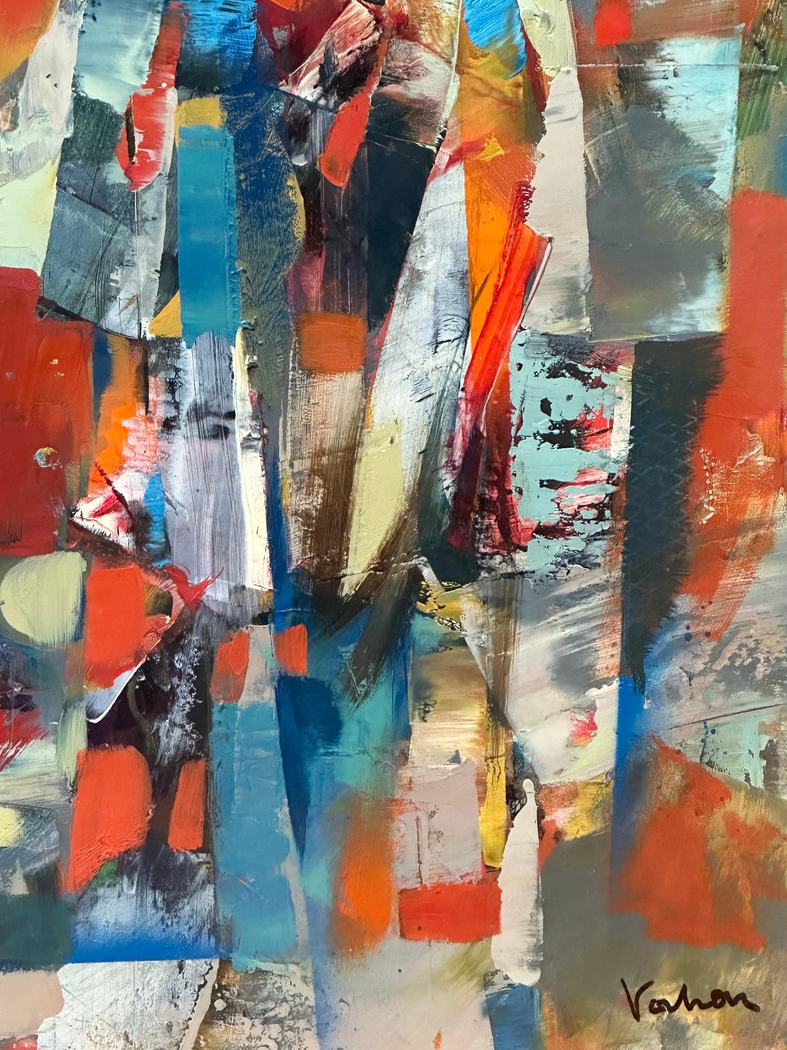 Buntes rotes, blaues und gelbes abstraktes Gemälde von Vahan Yervadyan im Zustand „Hervorragend“ im Angebot in Pasadena, CA