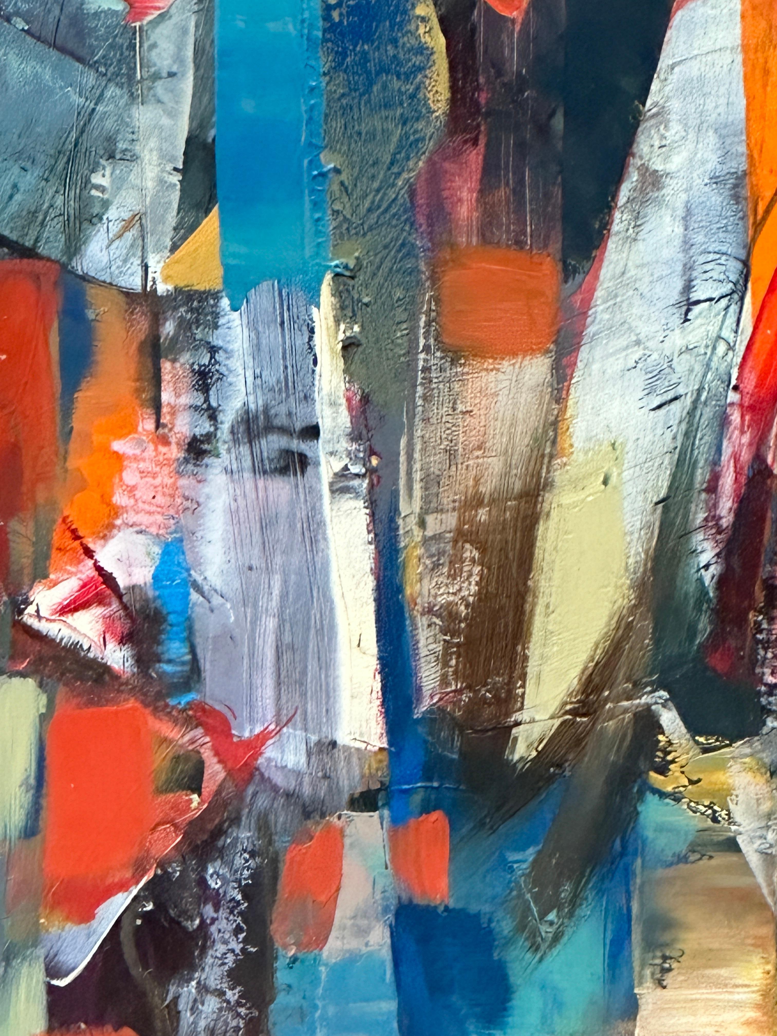 Buntes rotes, blaues und gelbes abstraktes Gemälde von Vahan Yervadyan im Angebot 1