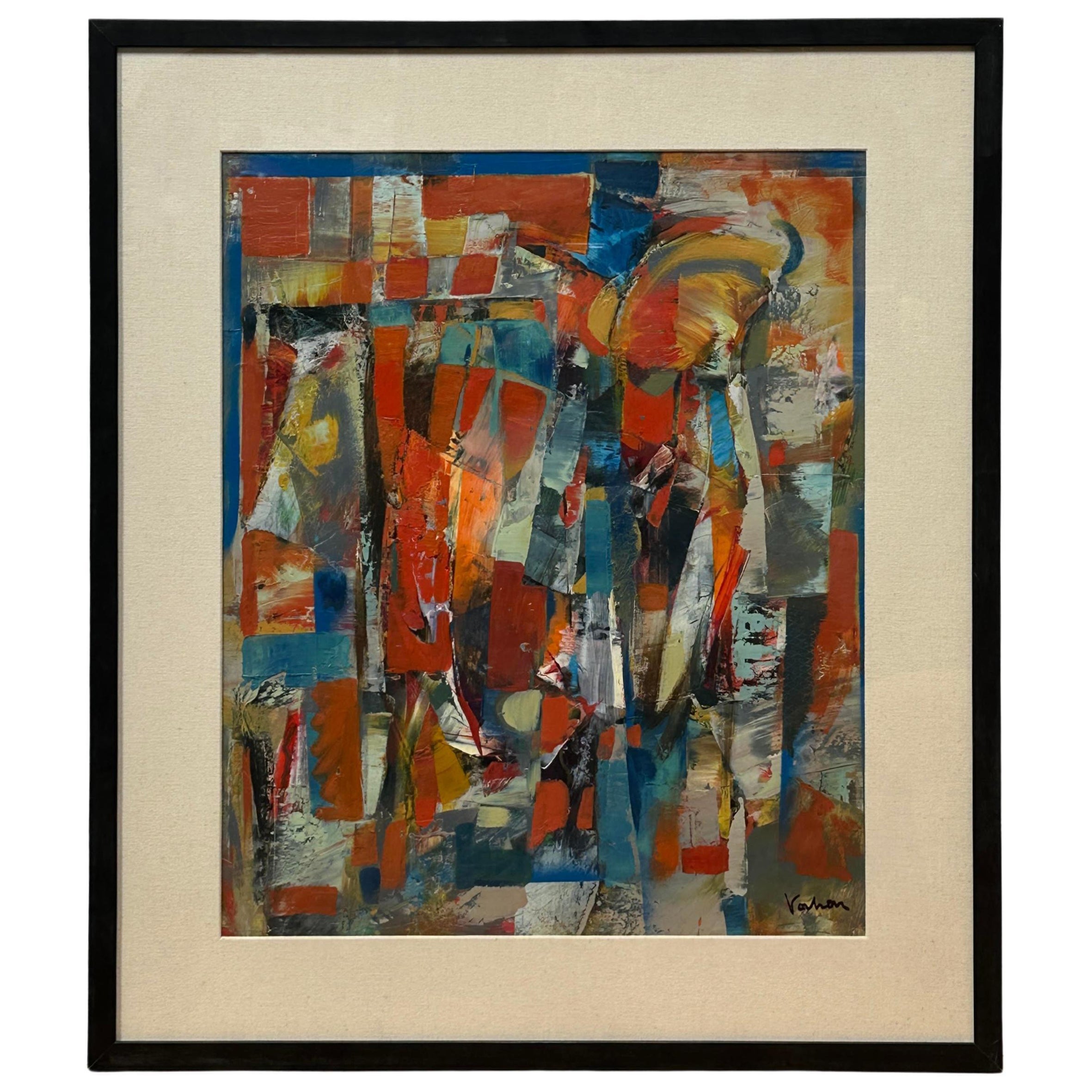 Colorful Red, Blue and Yellow Abstract Painting by Vahan Yervadyan