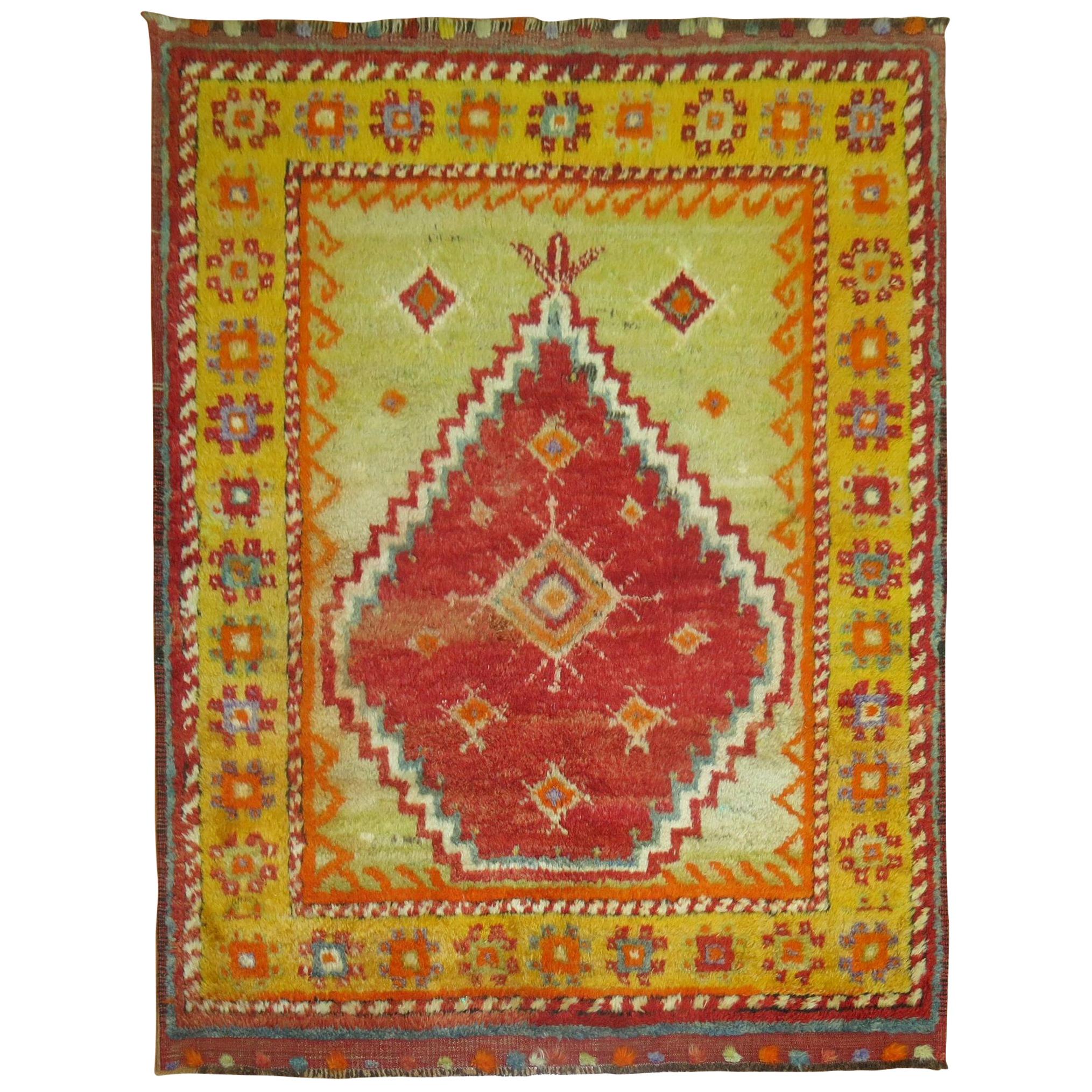 Colorful Red Orange Vintage Turkish Tulu Square Carpet