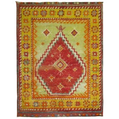 Colorful Red Orange Vintage Turkish Tulu Square Carpet