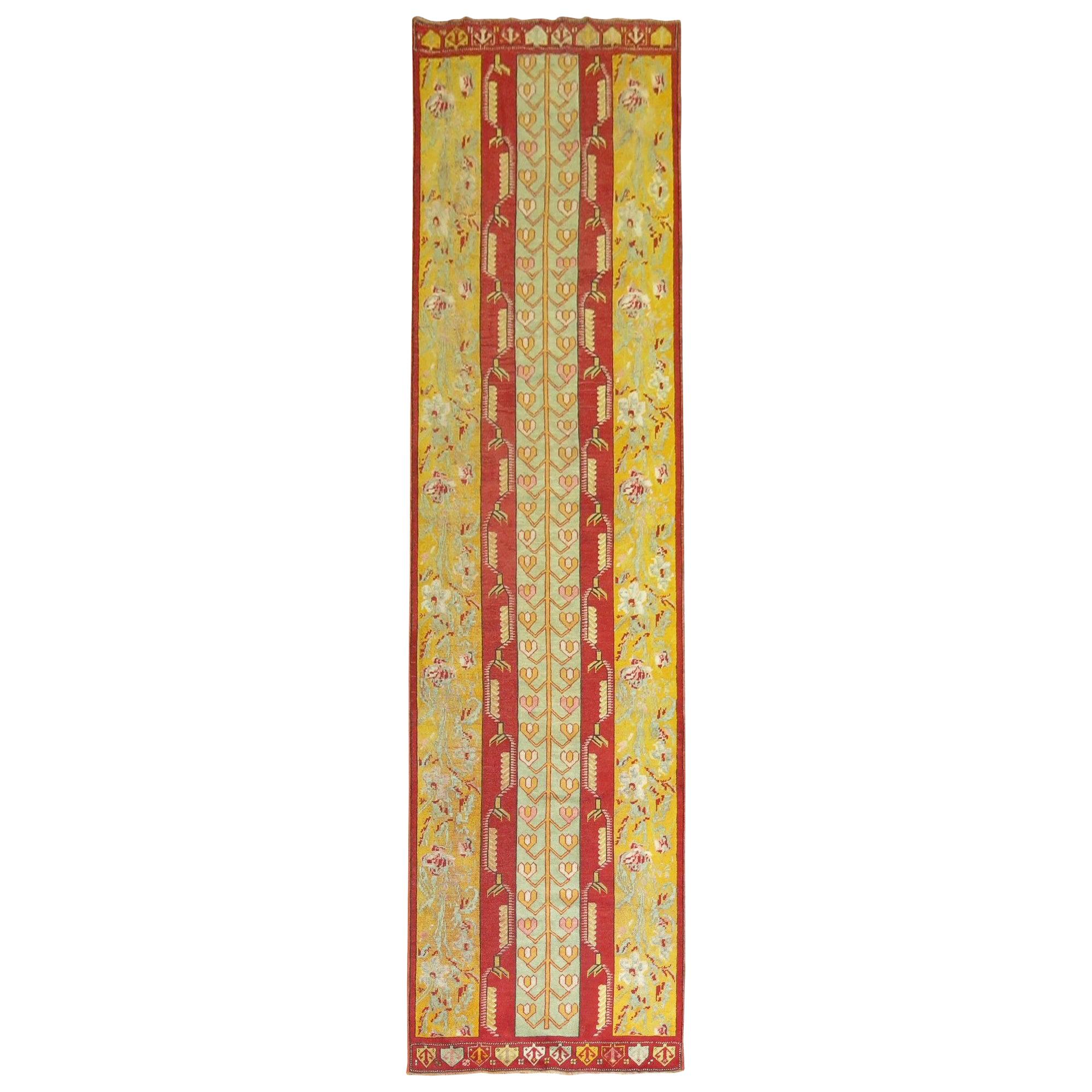 Colorful Red Yellow Turkish Melas Early 20th Century Wool Runner For Sale