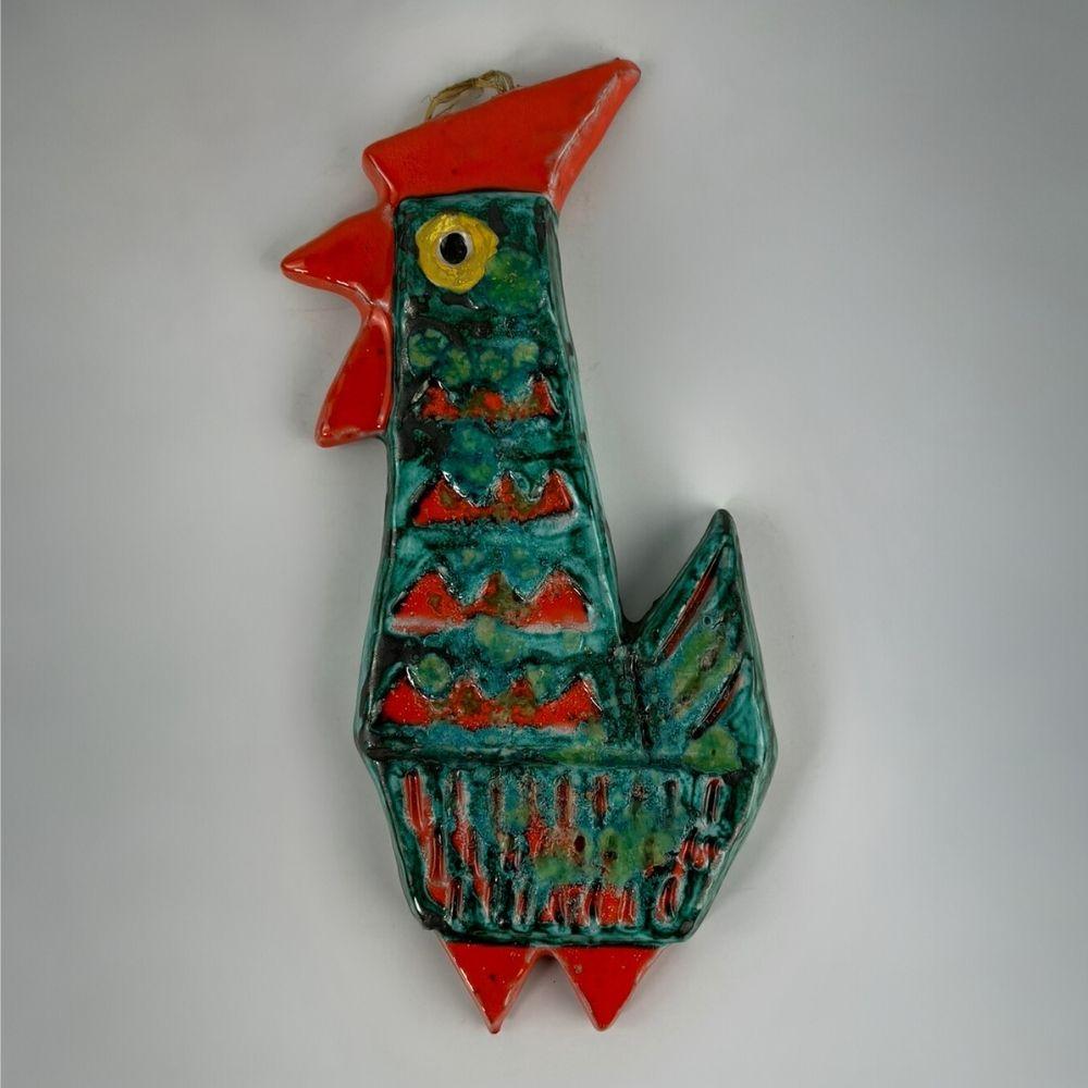 Mid-Century Modern Colorful Retro, vintage wall ceramic rooster by Klára Kertész For Sale