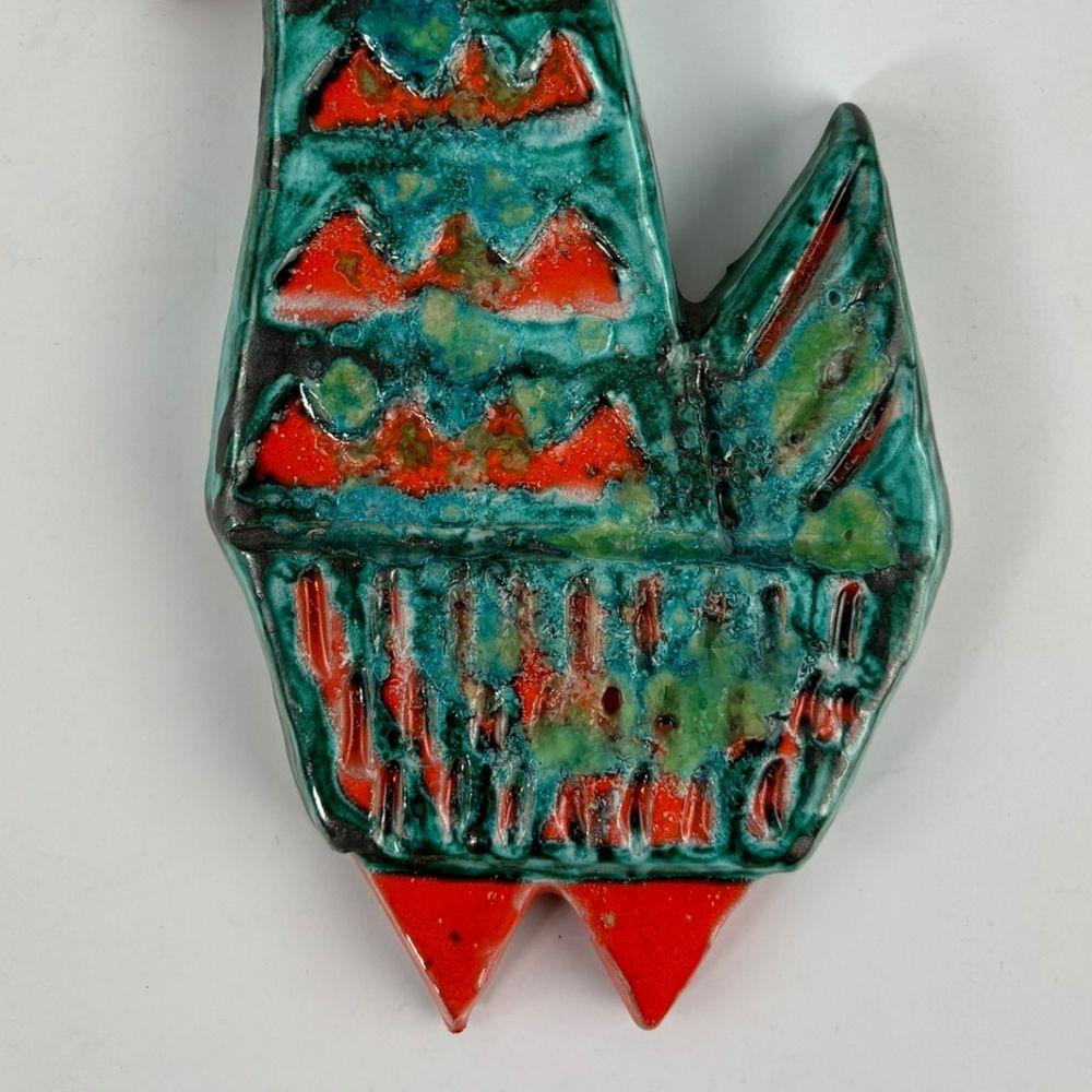 Hungarian Colorful Retro, vintage wall ceramic rooster by Klára Kertész For Sale