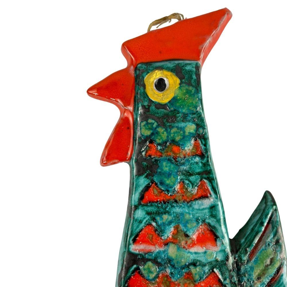 Colorful Retro, vintage wall ceramic rooster by Klára Kertész In Excellent Condition For Sale In Budapest, HU