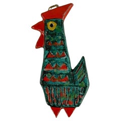 Colorful Used, vintage wall ceramic rooster by Klára Kertész