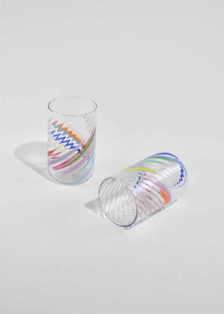 Colorful Ribbed Glass Set For Sale at 1stDibs