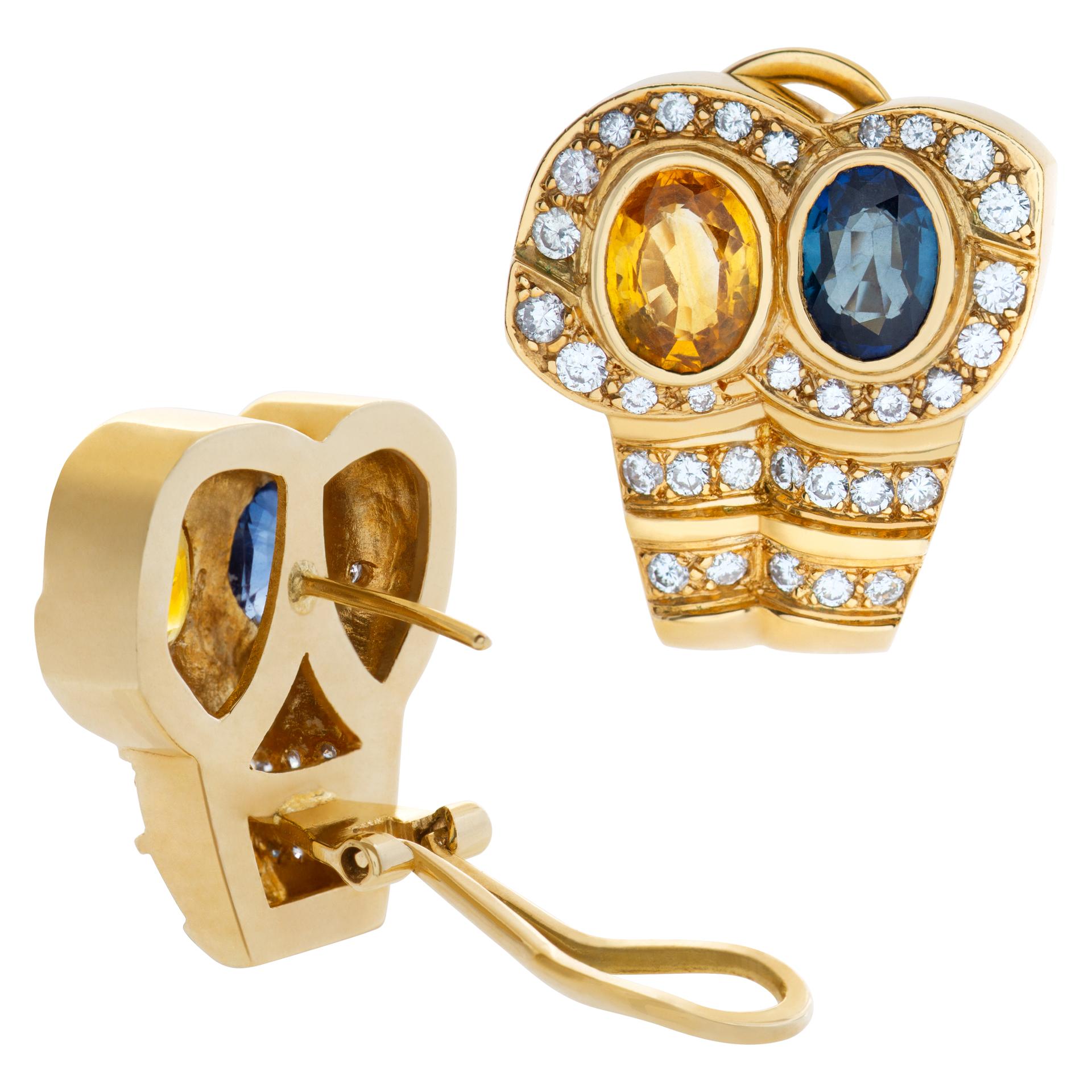 Set aus farbenfrohem Ring und Ohrringen, mit ovalem Citrin im Brillantschliff, blauem Topas und Ohrring Damen im Angebot