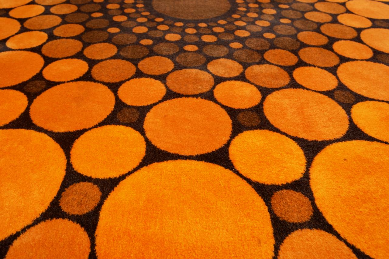 Scandinavian Modern Colorful Round 1970s Carpet in Style of Verner Panton, 1970s