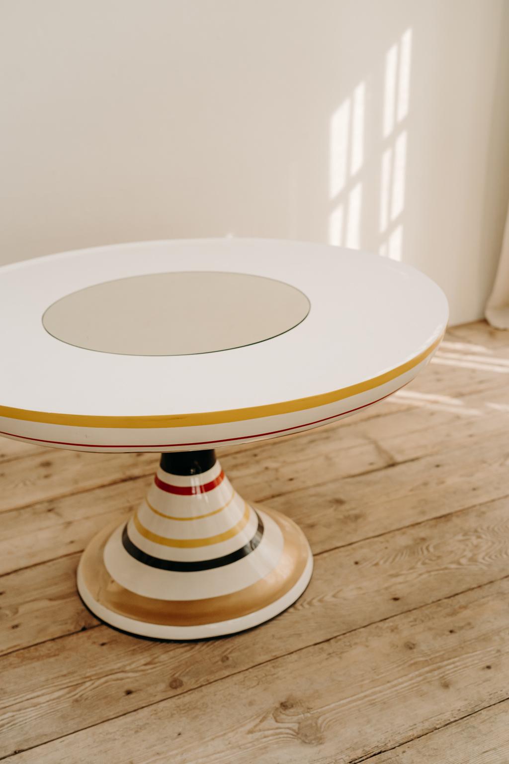 Hand-Painted Colorful Round Pedestal Table by Valentina Audrito