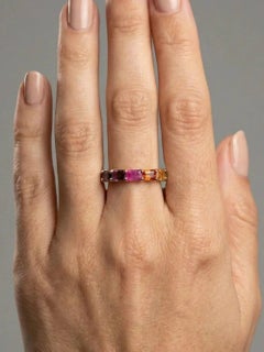 Colorful Sapphire Baguette 14K (18K Custom) Gold Eternity Ring
