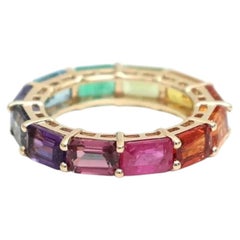 Colorful Sapphire Baguette 14K (18K Custom) Gold Eternity Ring