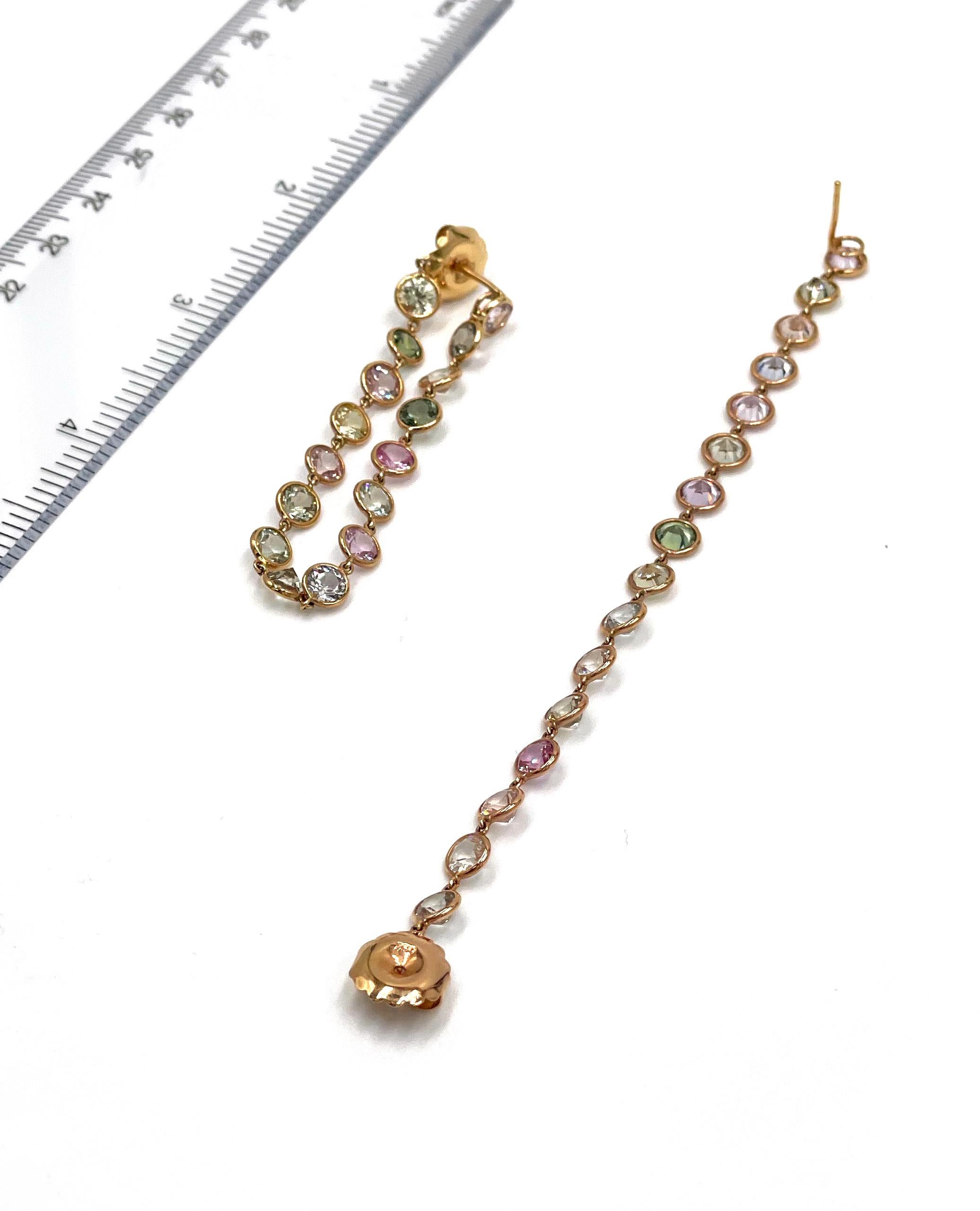 Contemporary 18K Yellow Gold Multi Color Sapphire Dangle Wrap Earrings