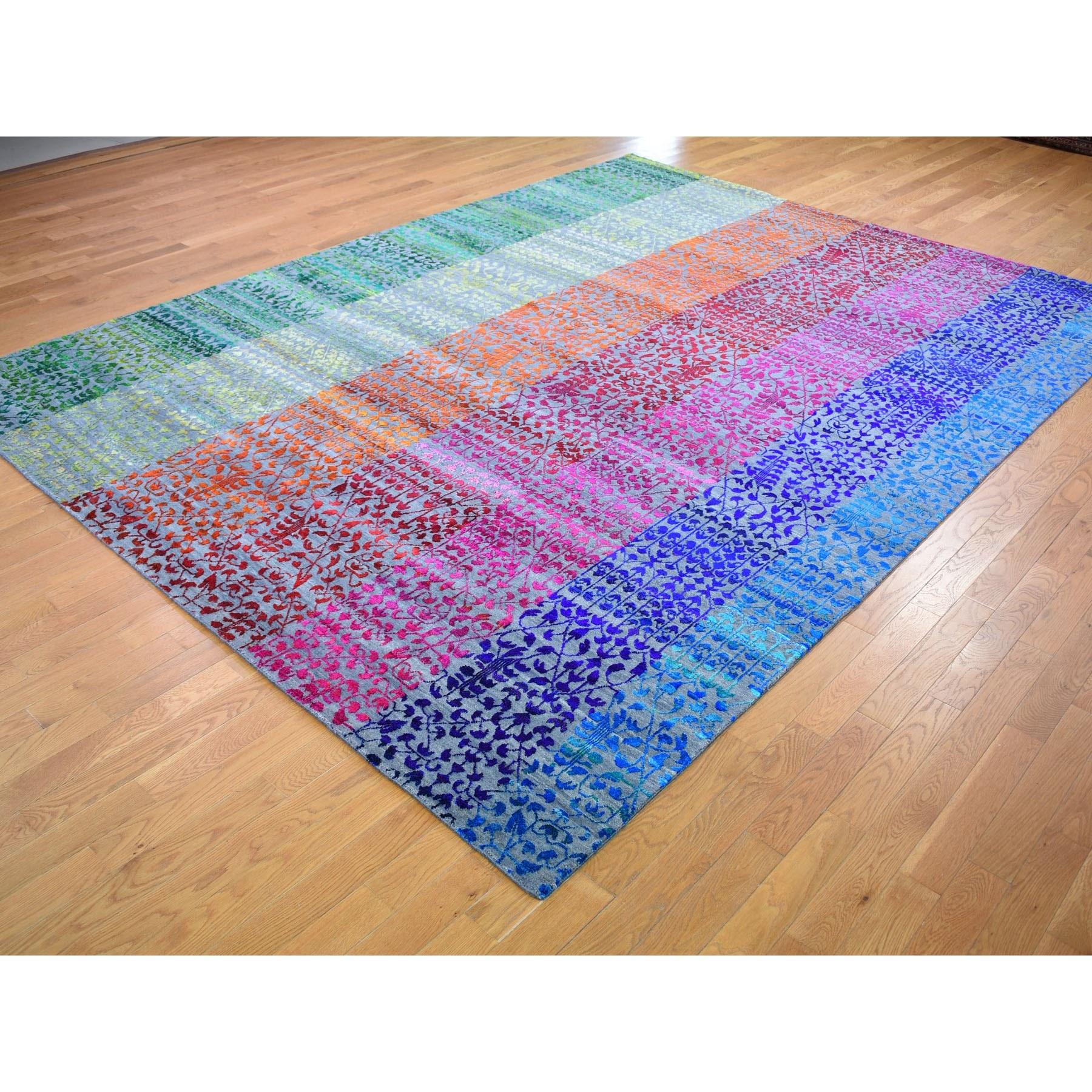 Indien Tapis coloré Sari Sampler Bespoken Tone On Tone noué à la main 9'0