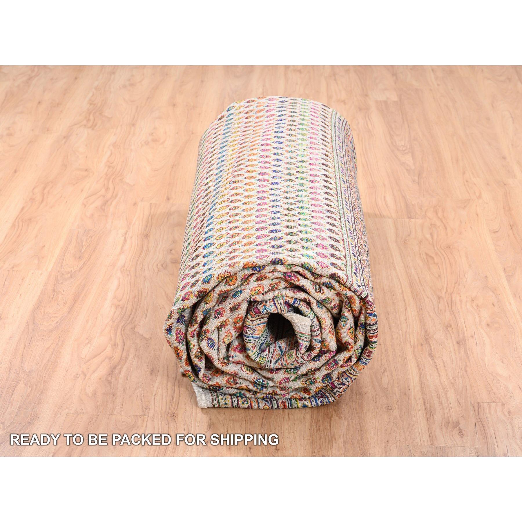Tapis coloré en soie Sari et laine d'inspiration Sarouk Mir noué à la main 11'7