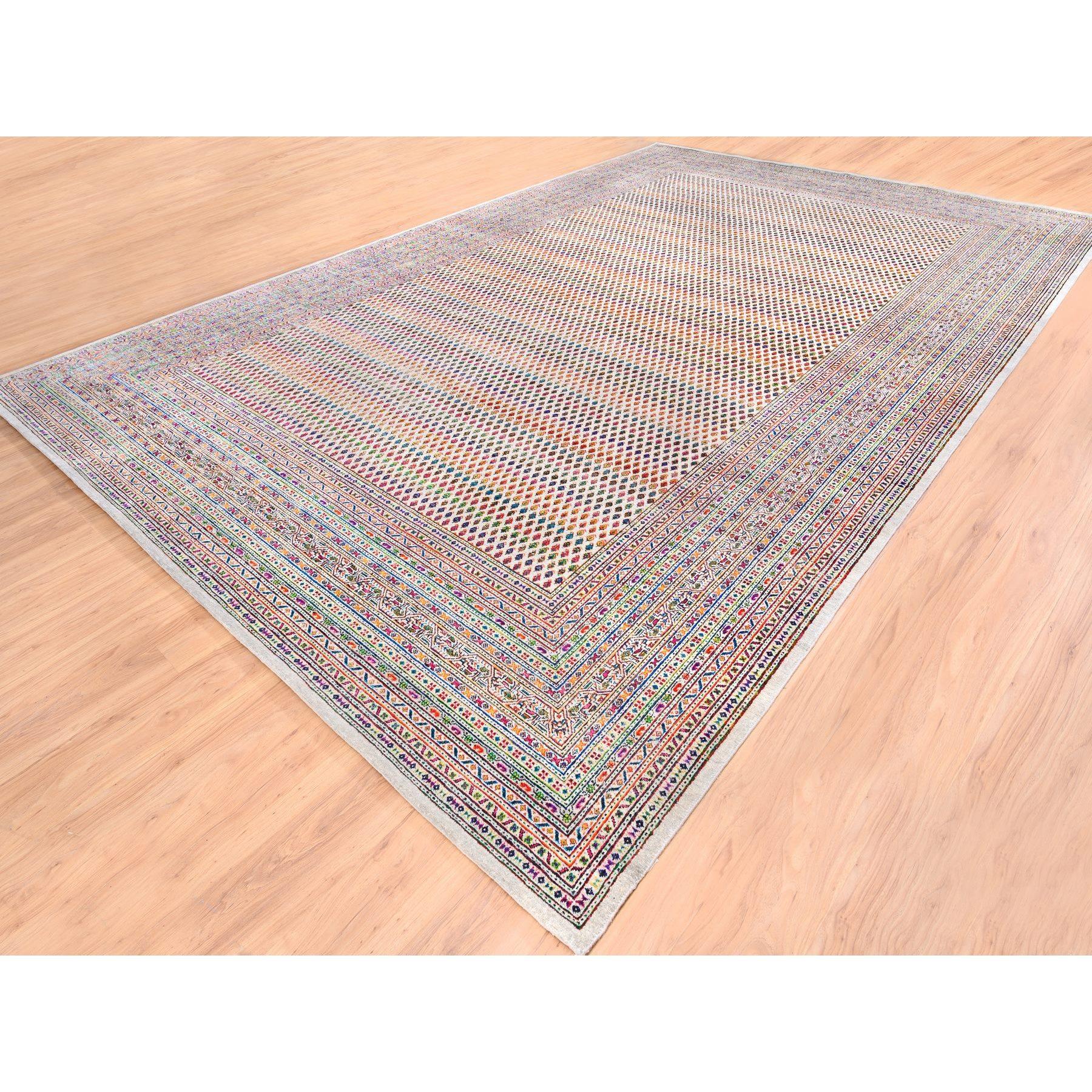 Indien Tapis coloré en soie Sari et laine d'inspiration Sarouk Mir noué à la main 11'7