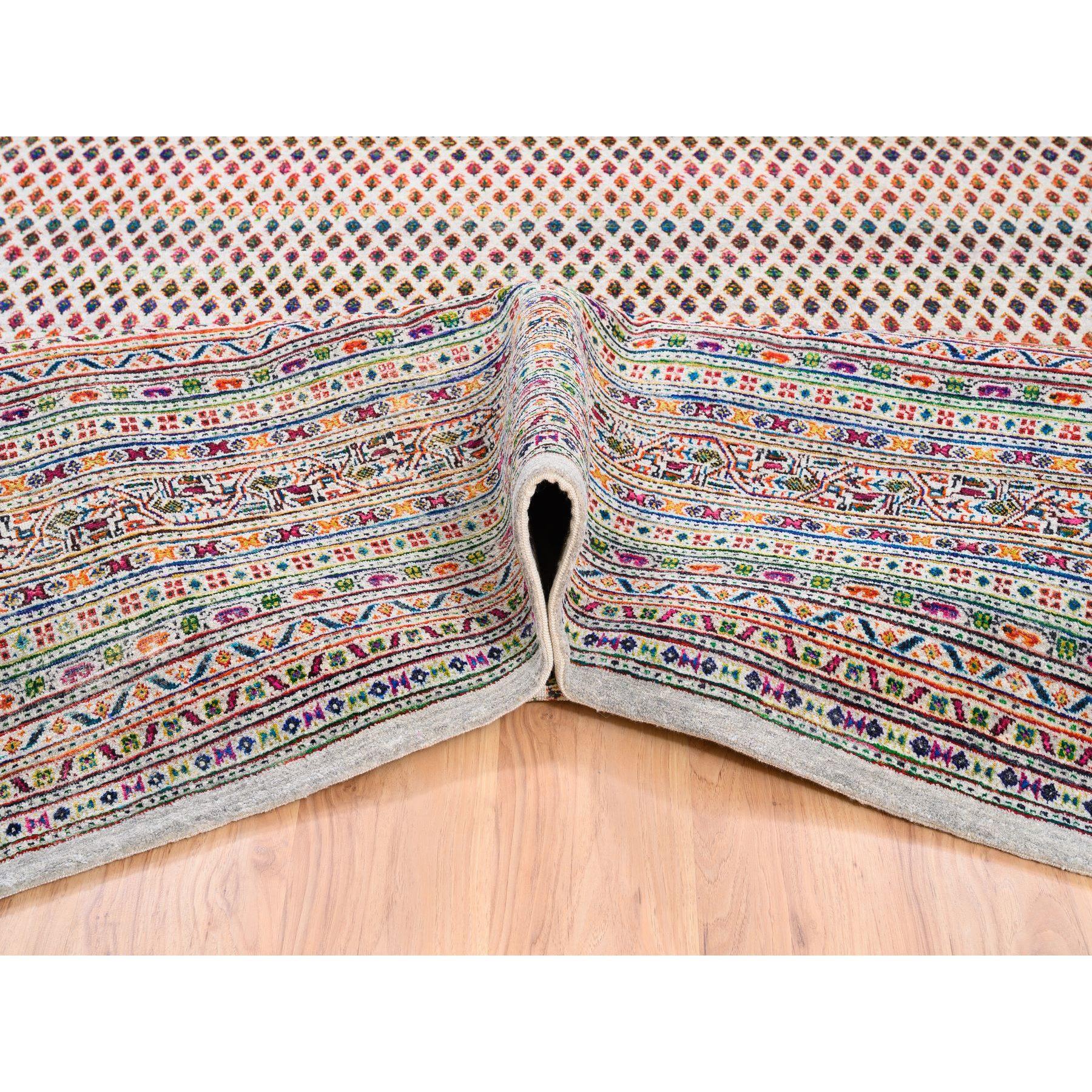 Tapis coloré en soie Sari et laine d'inspiration Sarouk Mir noué à la main 11'7