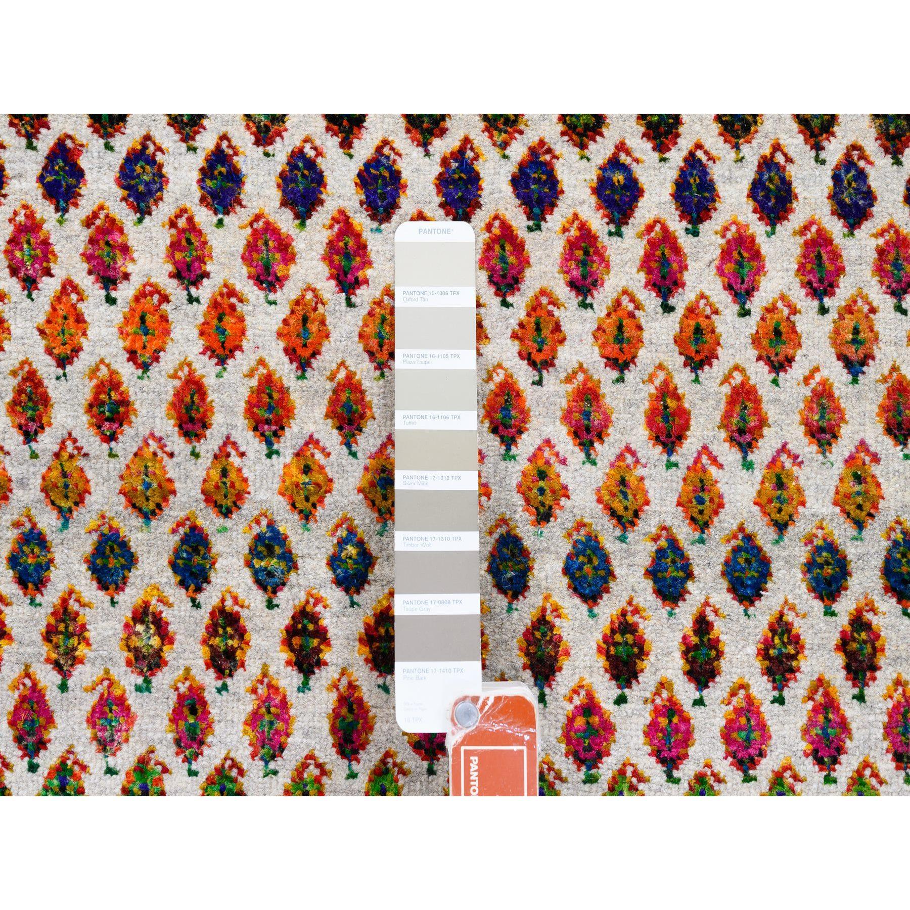 Soie Tapis coloré en soie Sari et laine d'inspiration Sarouk Mir noué à la main 11'7