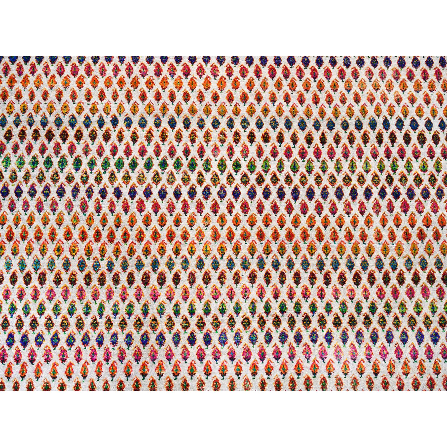 Tapis coloré en soie Sari et laine d'inspiration Sarouk Mir noué à la main 11'7