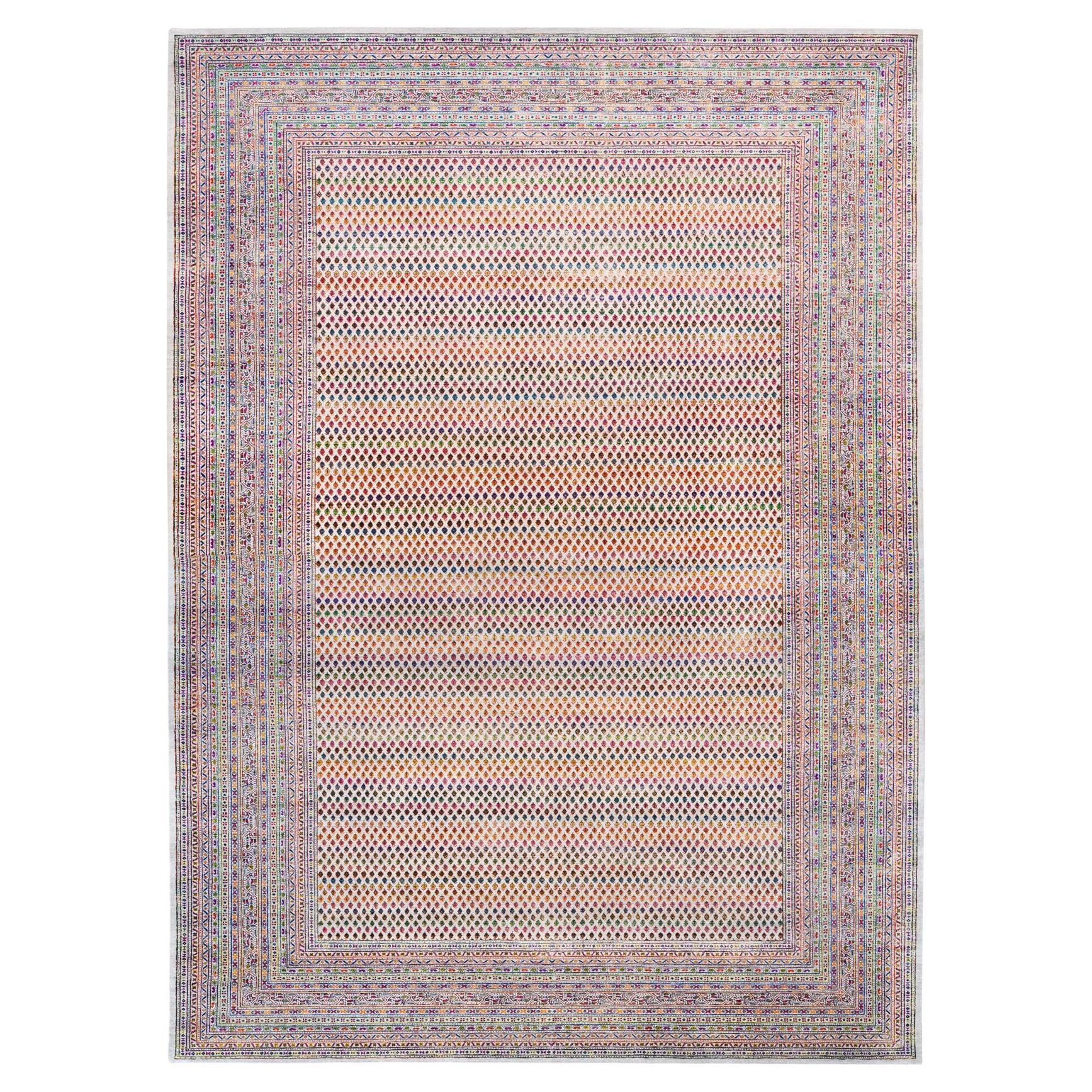 Colorful Sari Silk with Wool Sarouk Mir Inspired Hand Knotted Rug 11'7" x 18'0"