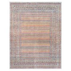 Colorida Alfombra de Lana y Seda Anudada a Mano Inspirada en Sarouk Mir 8'10" x 12'0" (8'10" x 12'0")