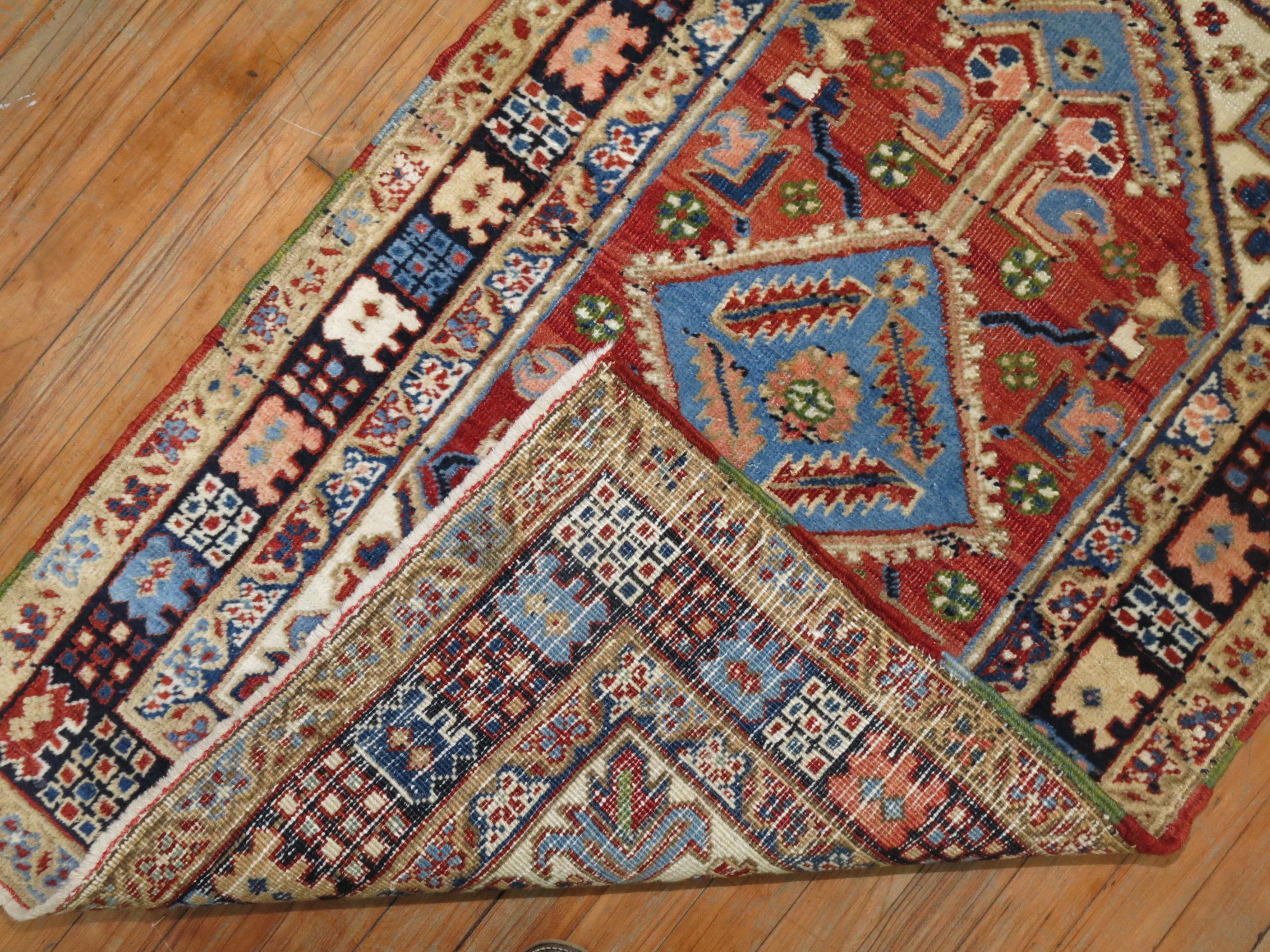 Hand-Woven Colorful Scatter Size Antique Persian Heriz Rug
