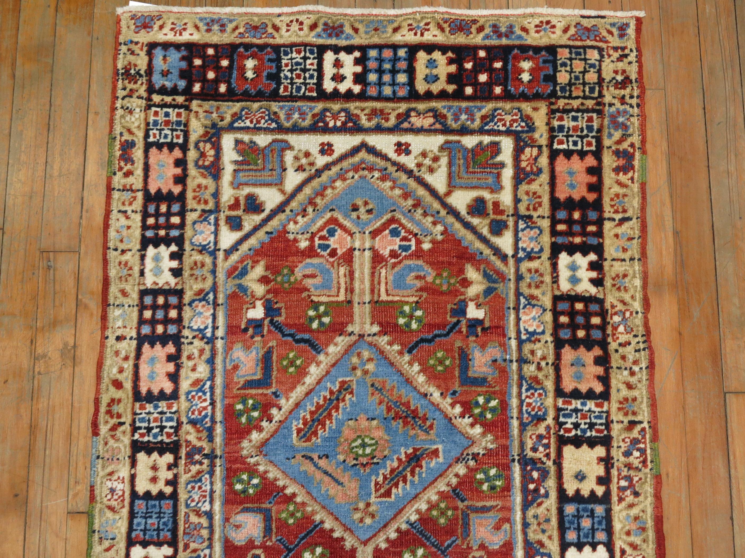 Colorful Scatter Size Antique Persian Heriz Rug In Good Condition In New York, NY