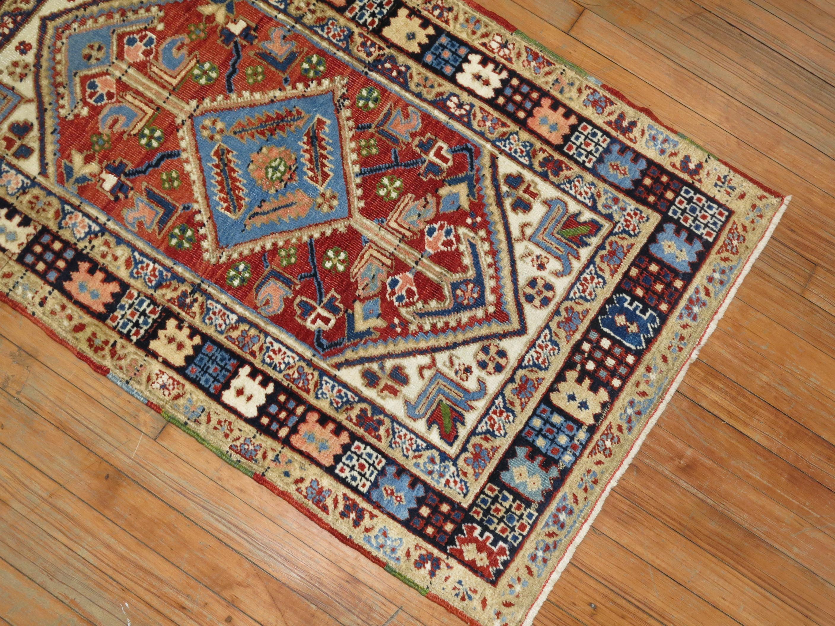 20th Century Colorful Scatter Size Antique Persian Heriz Rug