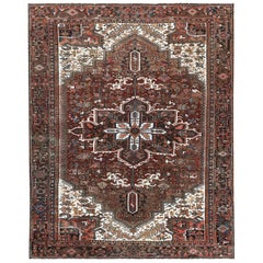 Colorful Semi Vintage Persian Heriz Hand Knotted Oriental Rug