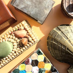 Polychrome Semi-Precious Stone Hexagonal Inlaid Box, 20th Century
