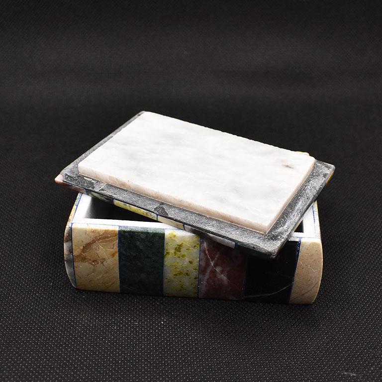 Indian Colorful Semi Precious Stone Rectangular Jewelry or Trinket Box with Lid For Sale