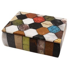 Colorful Semi Precious Stone Rectangular Jewelry or Trinket Box with Lid