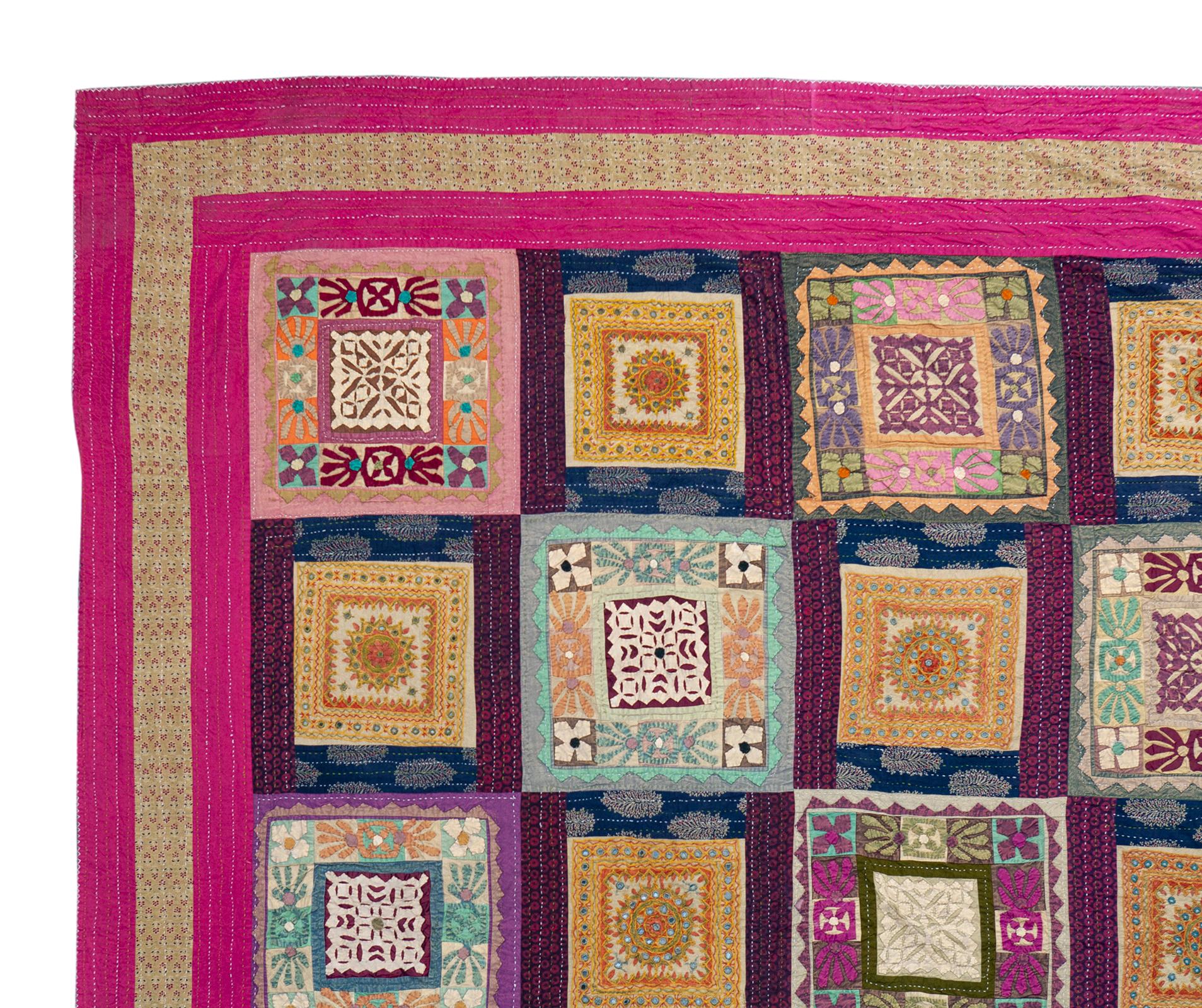 Hand-Crafted Colorful Patchwork Tapestry For Sale