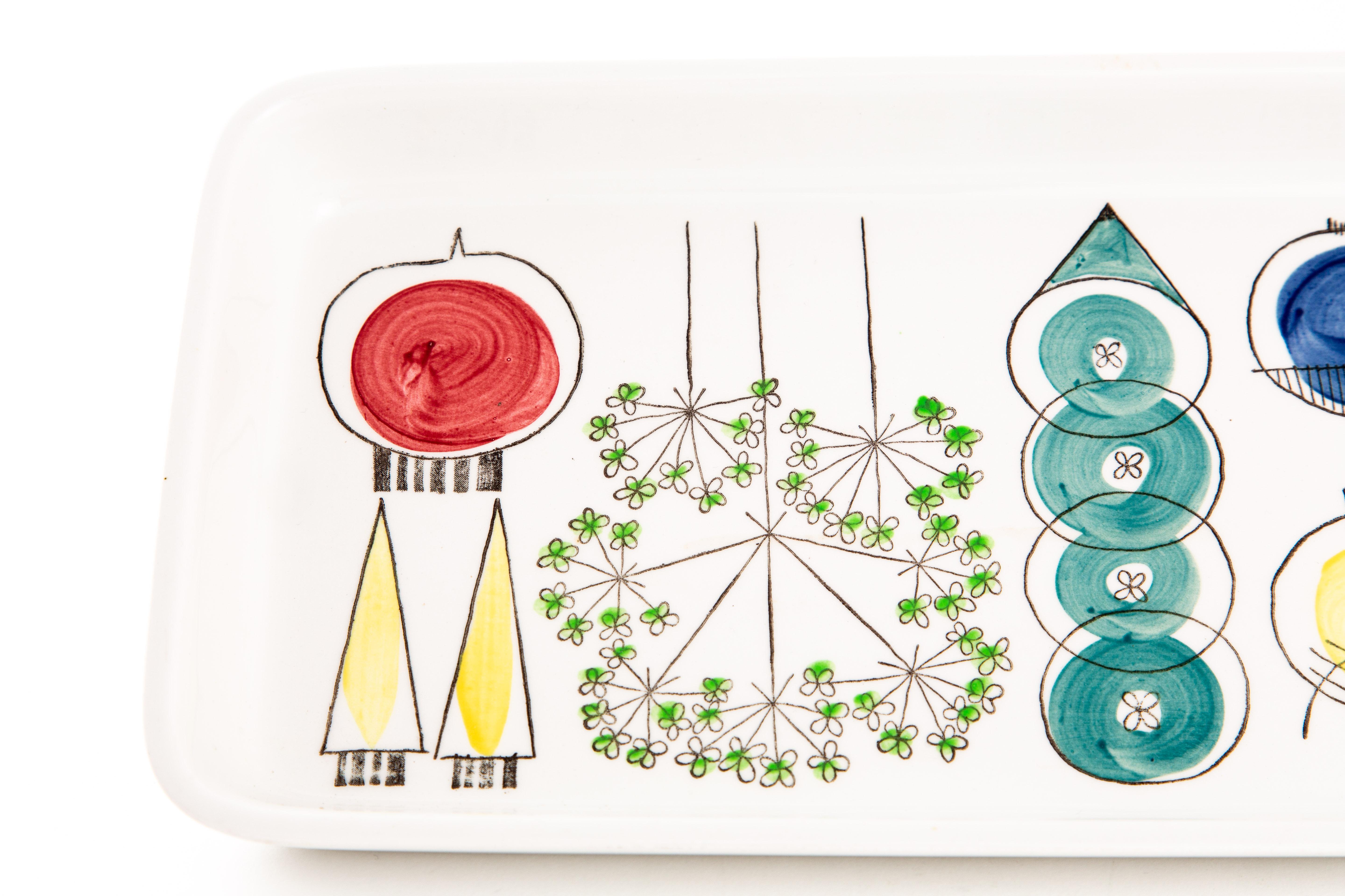 Hand-Painted Colorful Set of Ceramic Rörstrand Marianne Westman Large Dish Platter For Sale