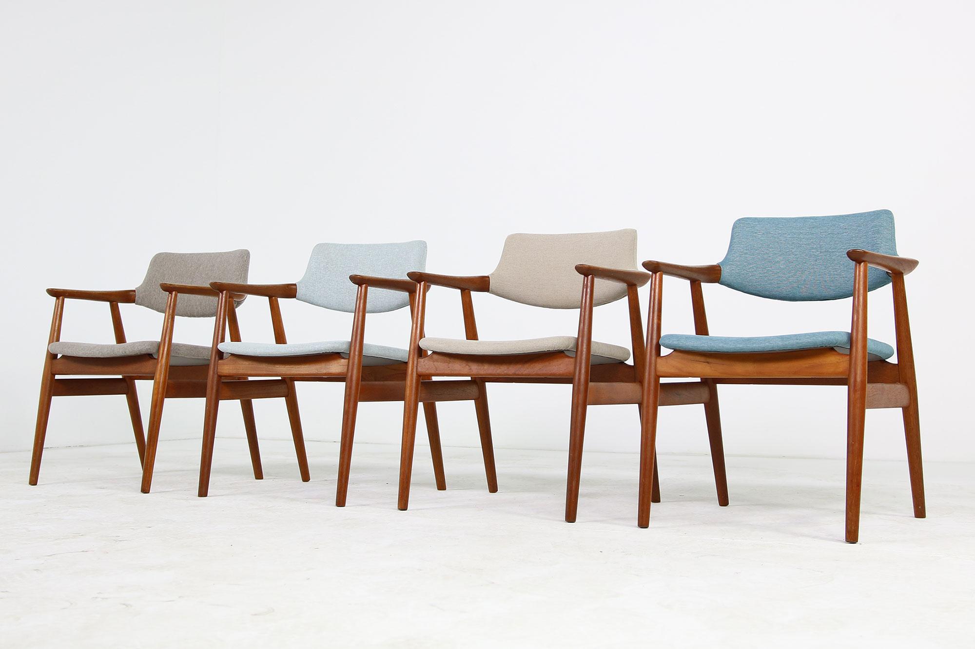 Beautiful set of four 1960s armchairs, in a fantastic condition. Made in Denmark, designed by Svend Aage Eriksen, these chairs are also known as designed by Erik Kirkegaard. Danish modern design, manufactured by Glostrup Denmark. Four different,