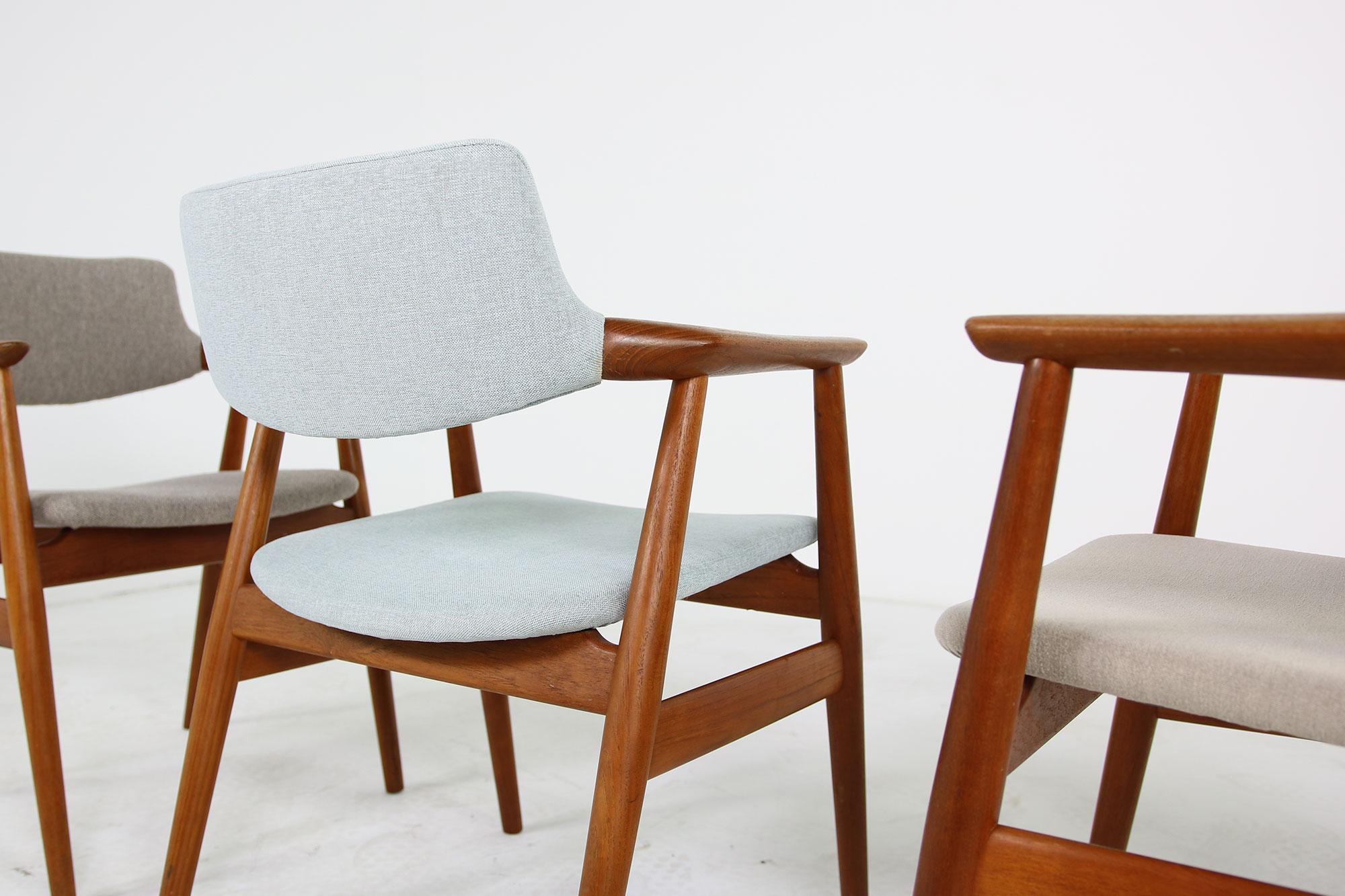 Mid-20th Century Colorful Set of Four 1960s Rare Svend Aage Eriksen Teak Armchairs, Danish Modern For Sale