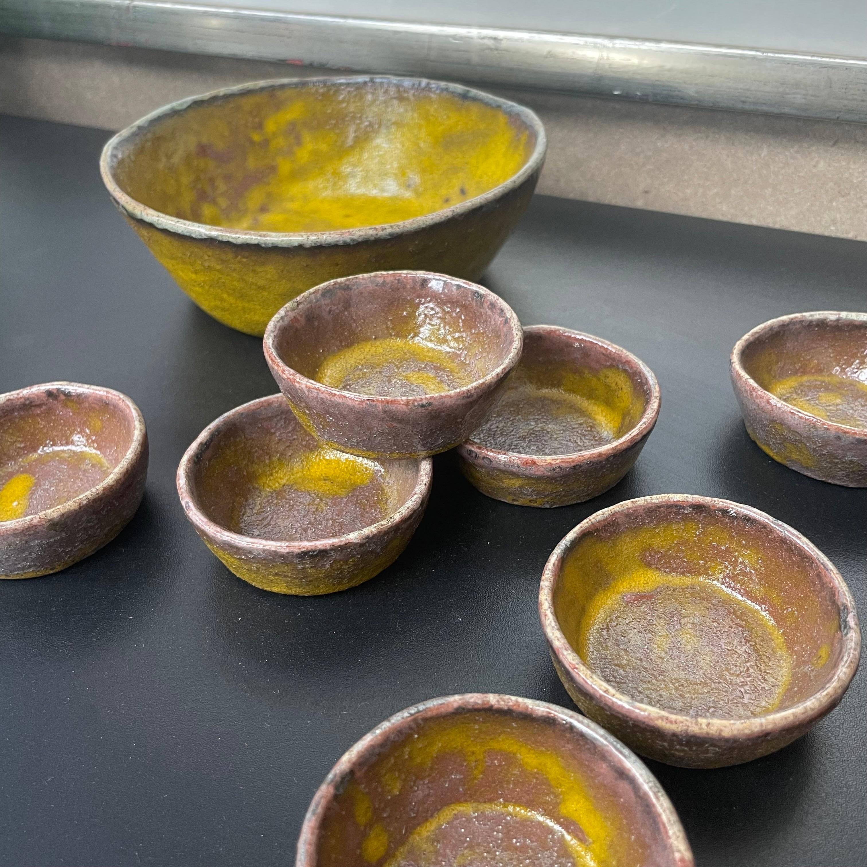 20th Century Colorful Set of Mid Century Pottery Bowls  For Sale