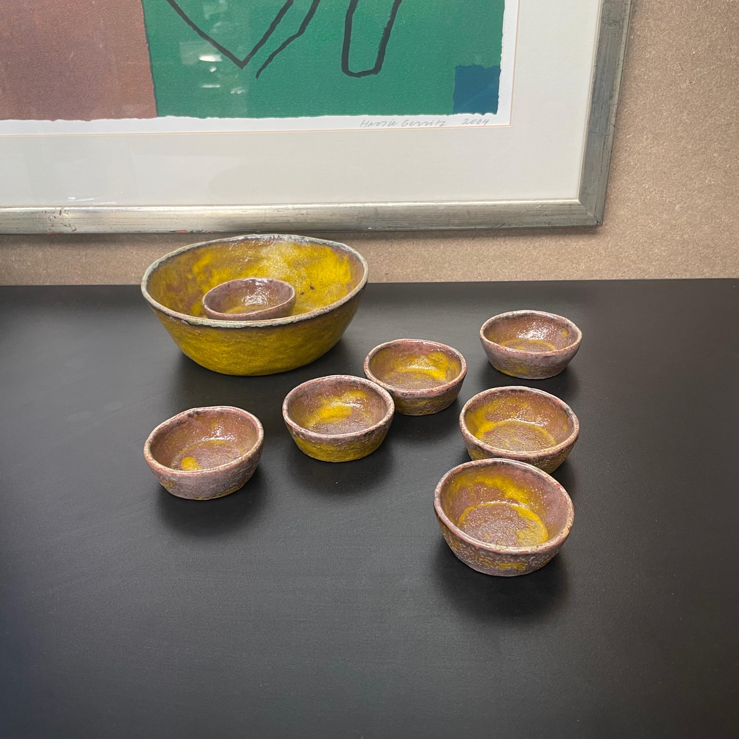 Colorful Set of Mid Century Pottery Bowls  For Sale 1