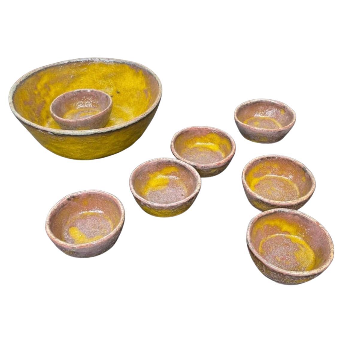 Colorful Set of Mid Century Pottery Bowls  For Sale