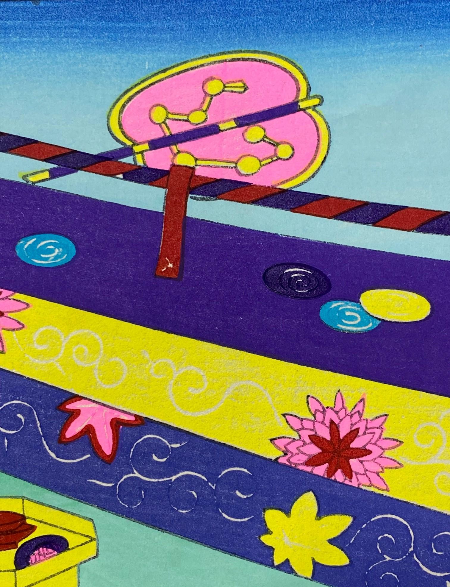 Colorful Signed Japanese Showa Period Abstract Modern Woodblock Print For Sale 8
