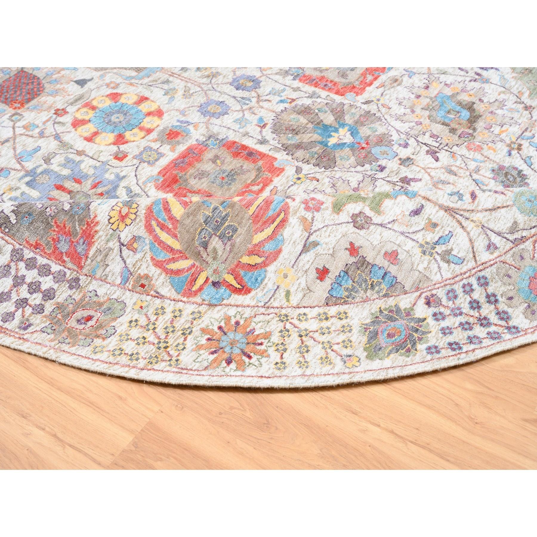 Seta Tappeto colorato in seta con disegno Tabriz in lana annodato a mano 10'1