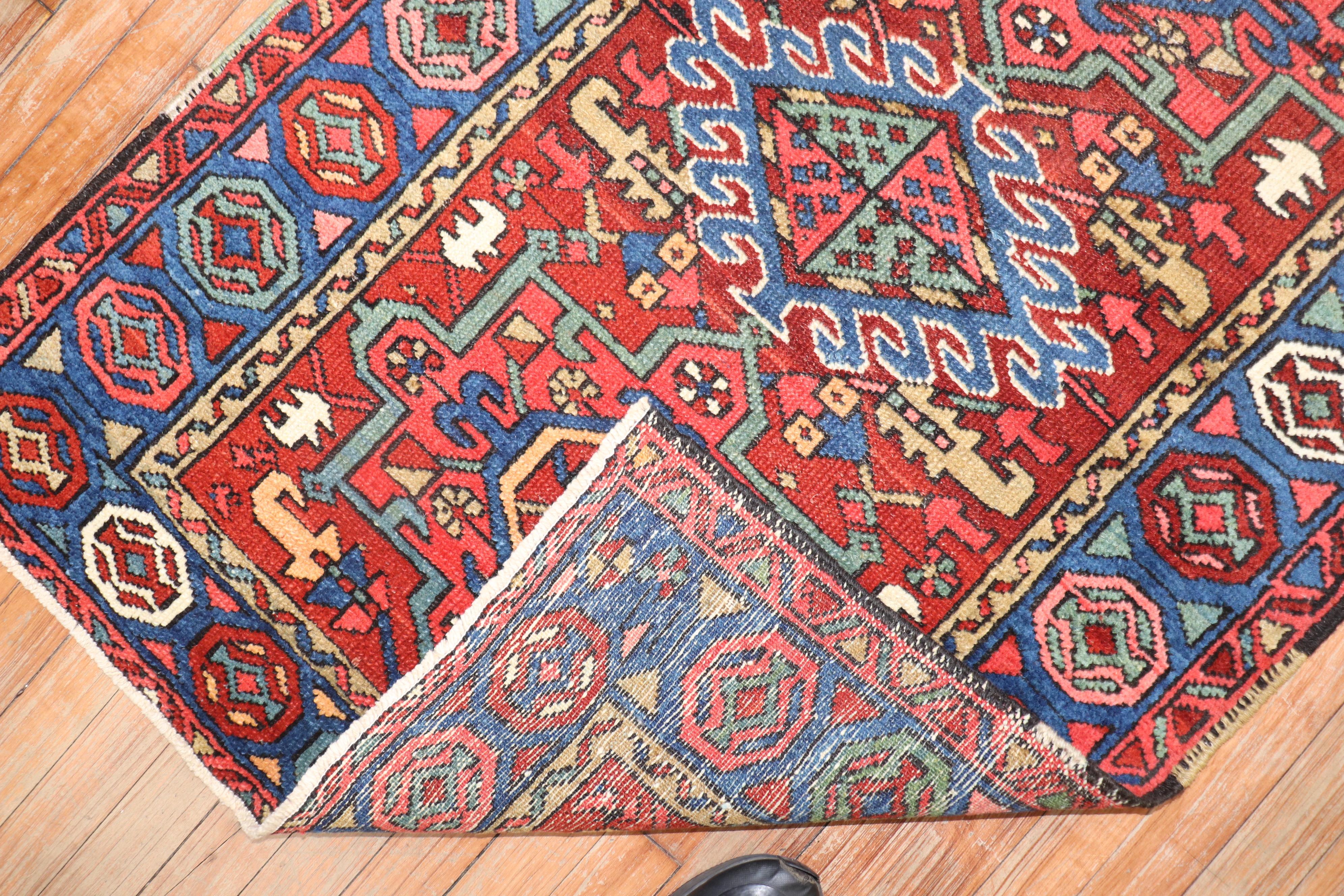 Hand-Woven Colorful Small Size Antique Persian Heriz Rug For Sale