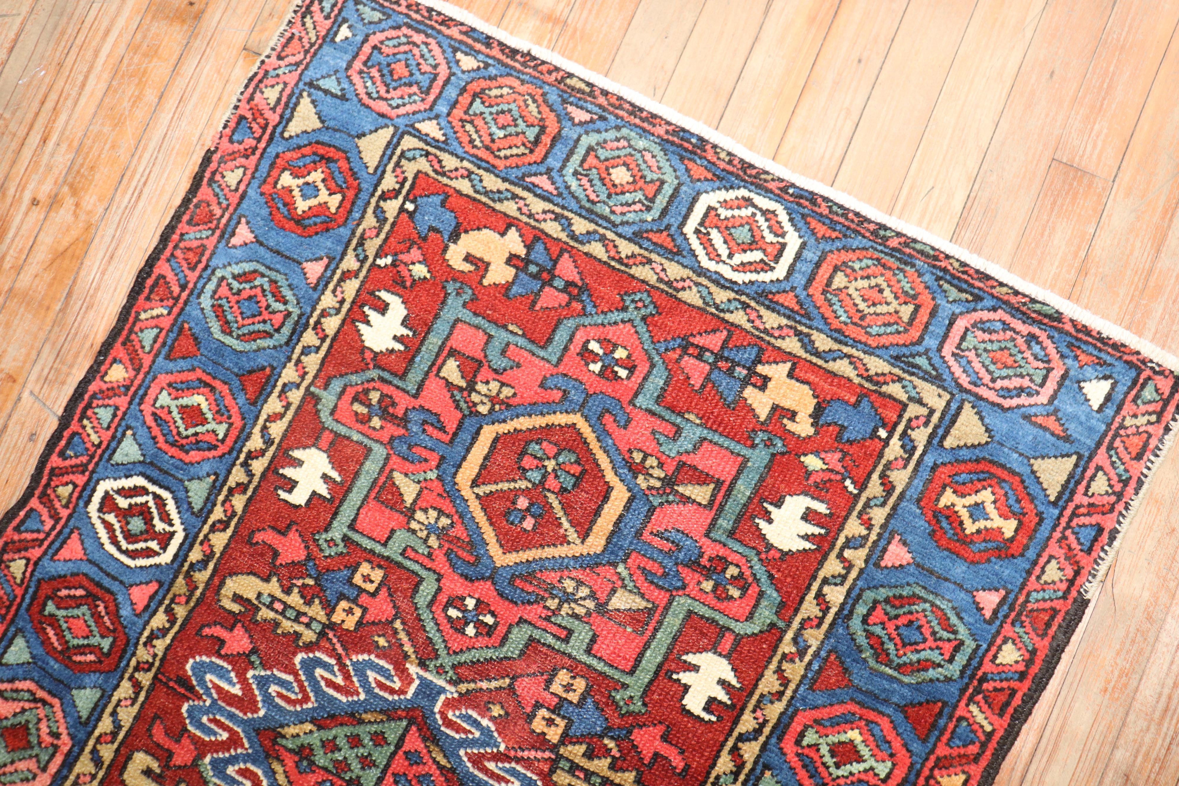 Colorful Small Size Antique Persian Heriz Rug In Good Condition For Sale In New York, NY