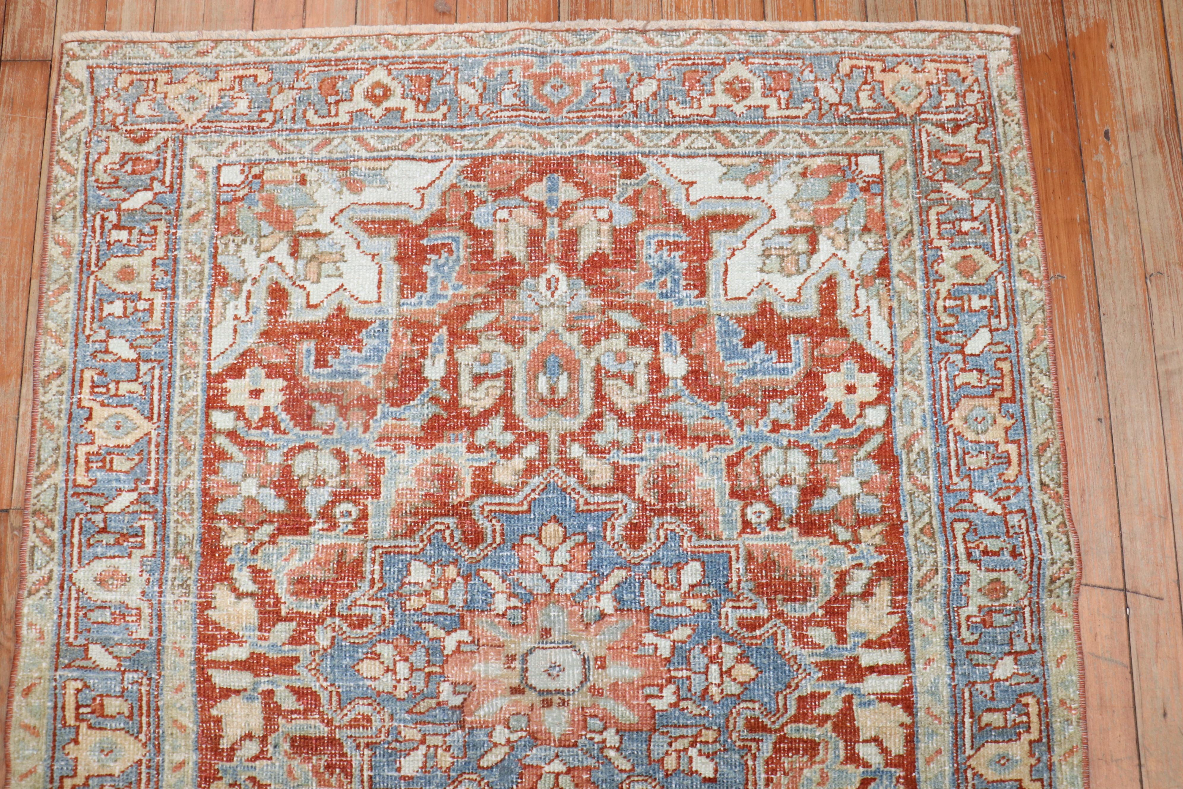 20th Century Colorful Small Size Antique Persian Heriz Rug For Sale