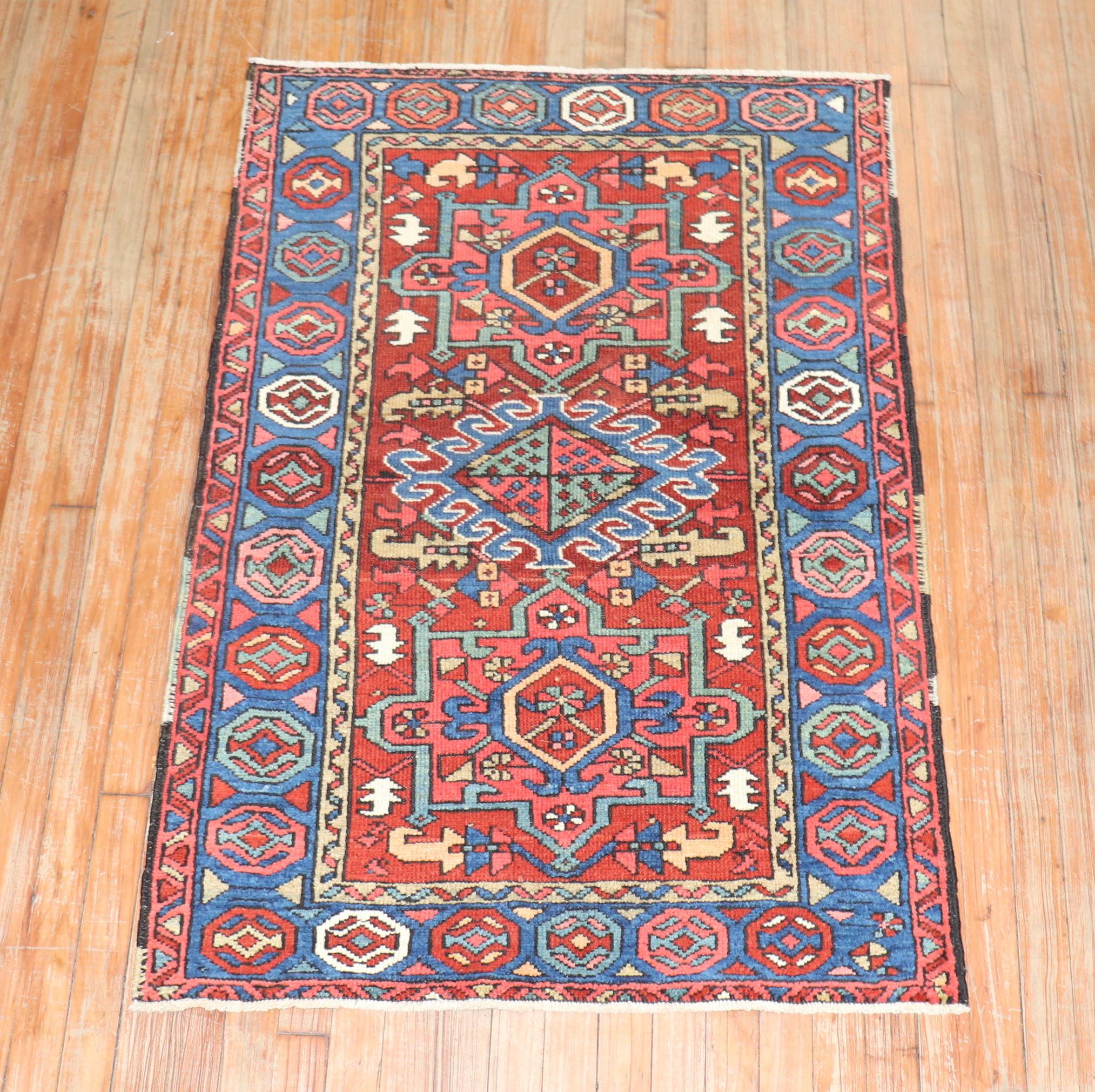 Wool Colorful Small Size Antique Persian Heriz Rug For Sale