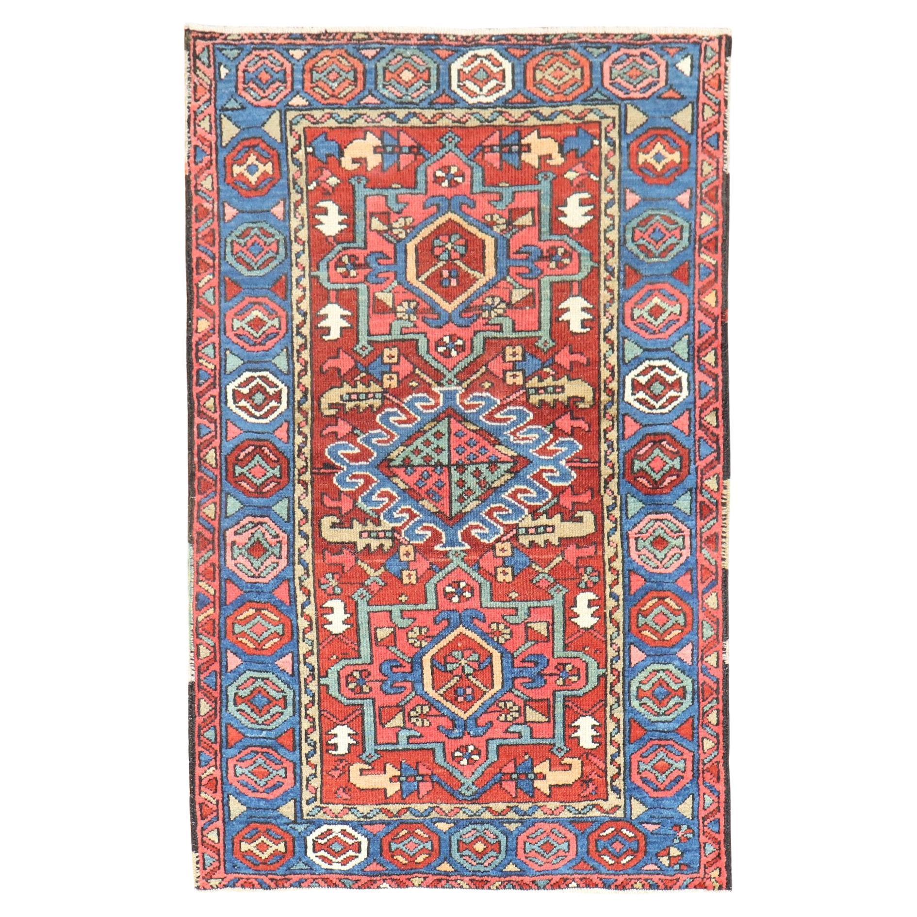 Colorful Small Size Antique Persian Heriz Rug For Sale