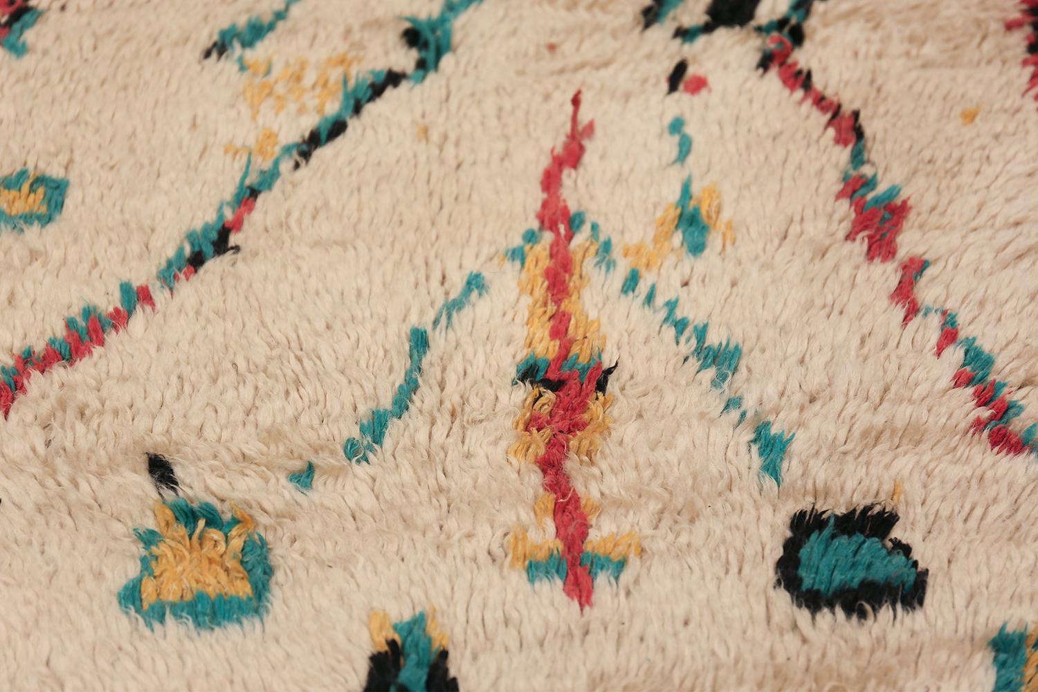 Mid-Century Modern Colorful Small Size Vintage Moroccan Rug. Size: 4 ft 2 in x 7 ft