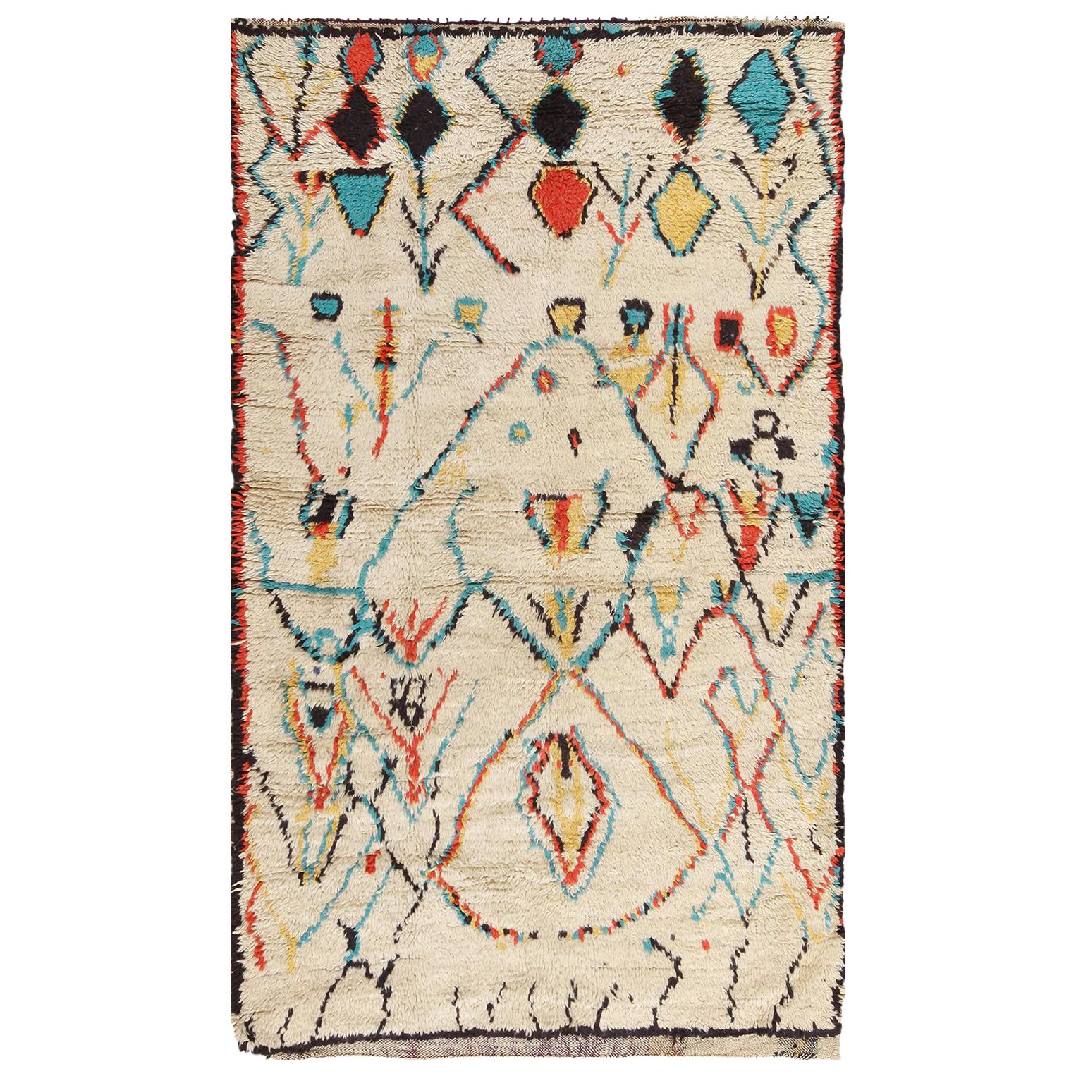 Colorful Small Size Vintage Moroccan Rug. Size: 4 ft 2 in x 7 ft
