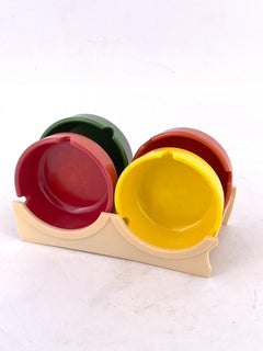 Colorful Space Age Portable Ashtrays Set with Caddy
